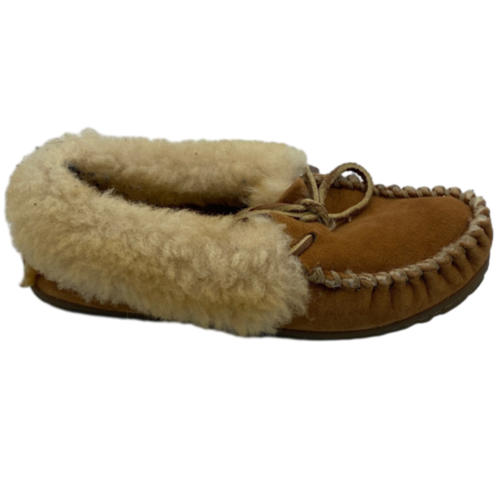 L.L.Bean Wicked Good 130484 Womens 5 M Moccasins Slippers Brown Leather Fur Trim